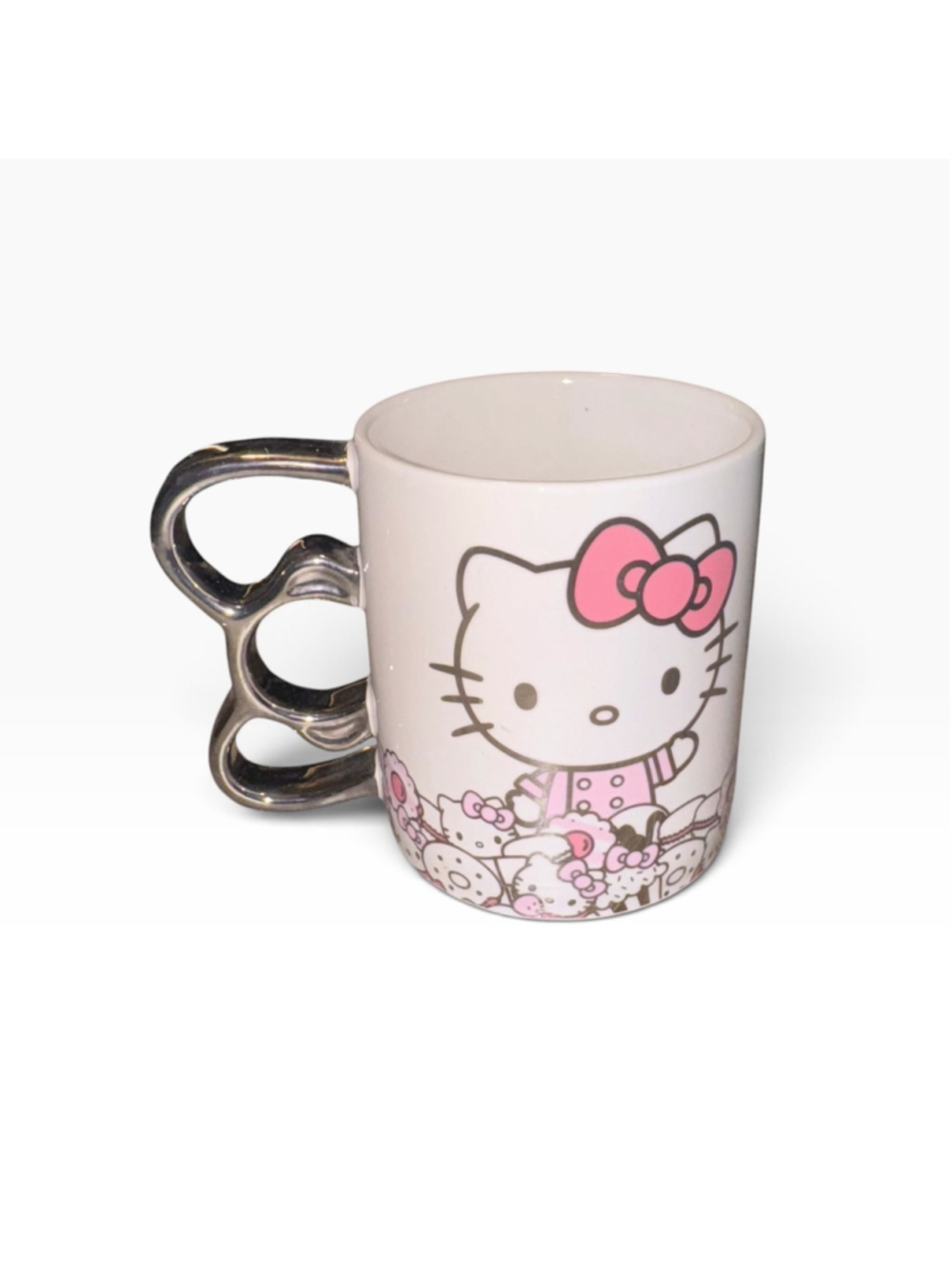Limited Edition Hello Kitty Cafe Mug Silver Bow Ceramic Coffee Cup